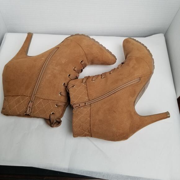 Me Too "Francis" Tan Suede Lace Up Zipper 3 1/2 in Heel Ankle Boot Size 8.5M -PO - Picture 7 of 12
